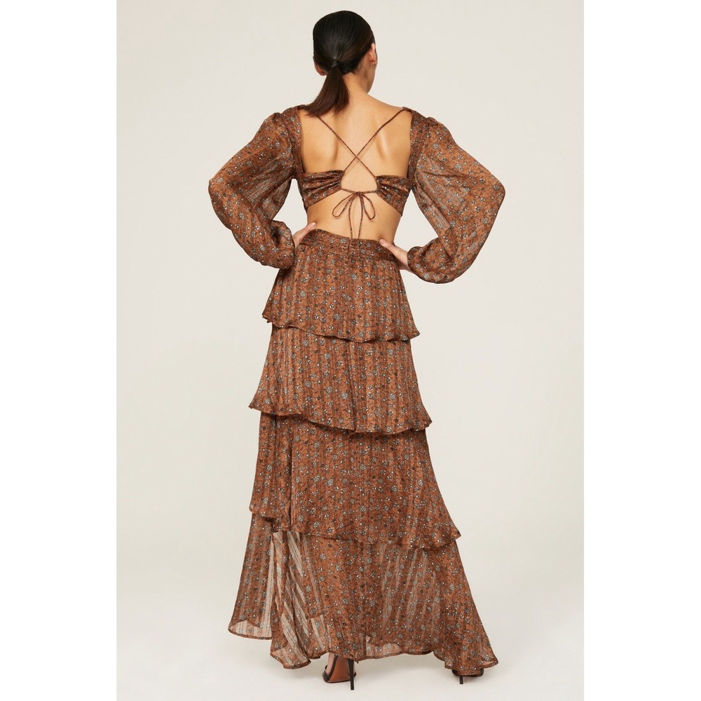 ASTR the label Anora Maxi Dress size Medium Copper Floral Tiered Boho - Picture 2 of 6